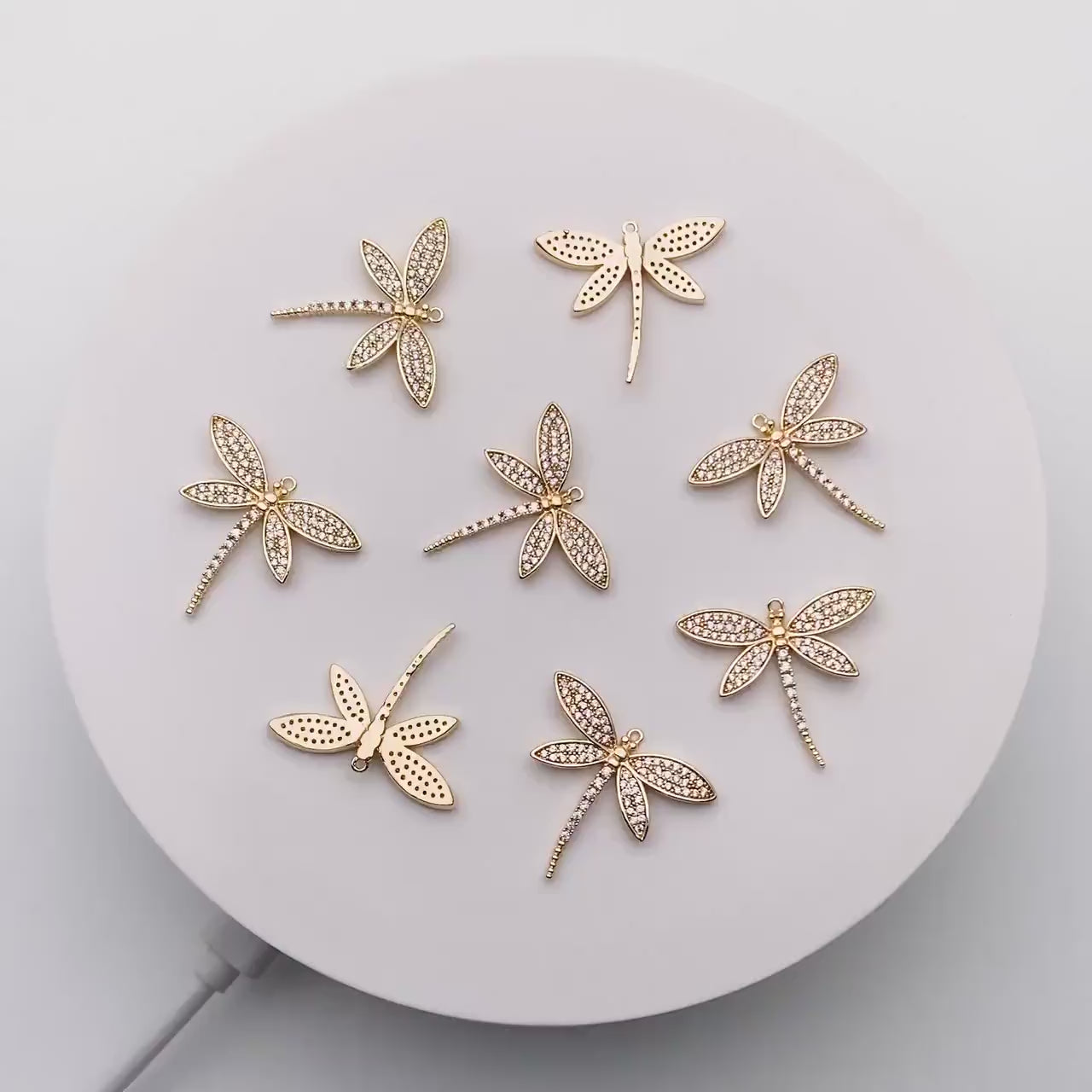 4pcs CZ Pave Dragonfly Charm 21x25mm, 18K Gold Plated Brass, Cute Dragonfly Pendants (GB-3196-B)