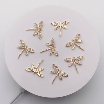4pcs CZ Pave Dragonfly Charm 21x25mm, 18K Gold Plated Brass, Cute Dragonfly Pendants (GB-3196-B)