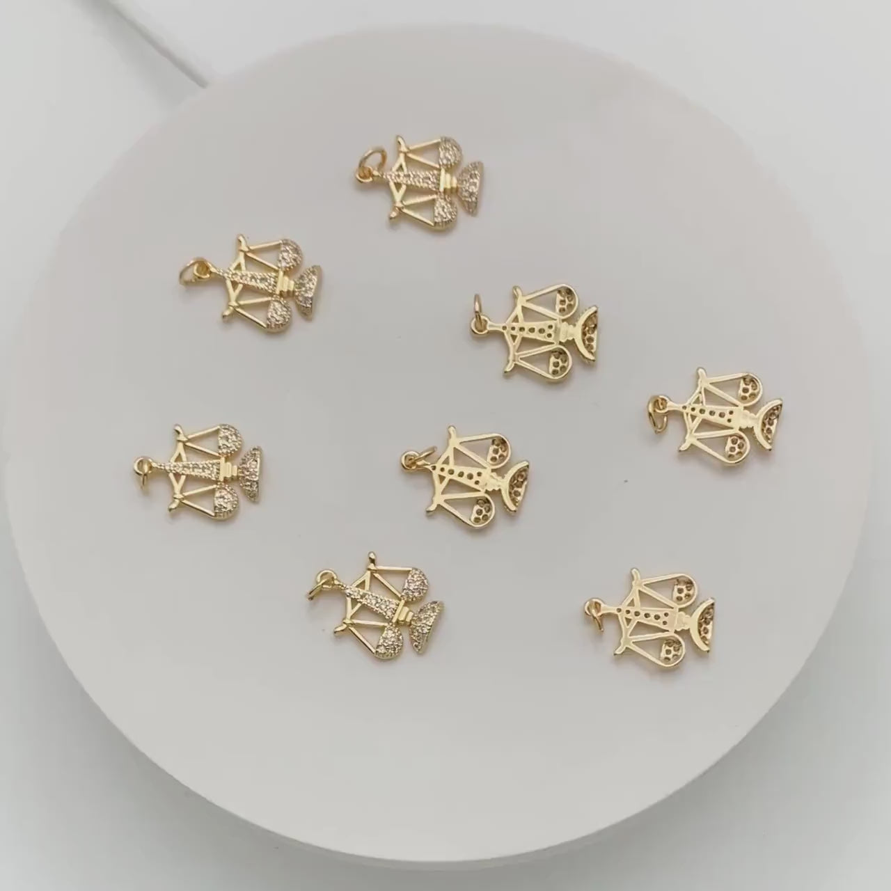 4pcs Gold Libra Charms, Scale of Justice Pendants, Balance Scale Pendants, Cubic Zirconia Pave, Lawyer Law Jewelry Supplies (GB-2503)