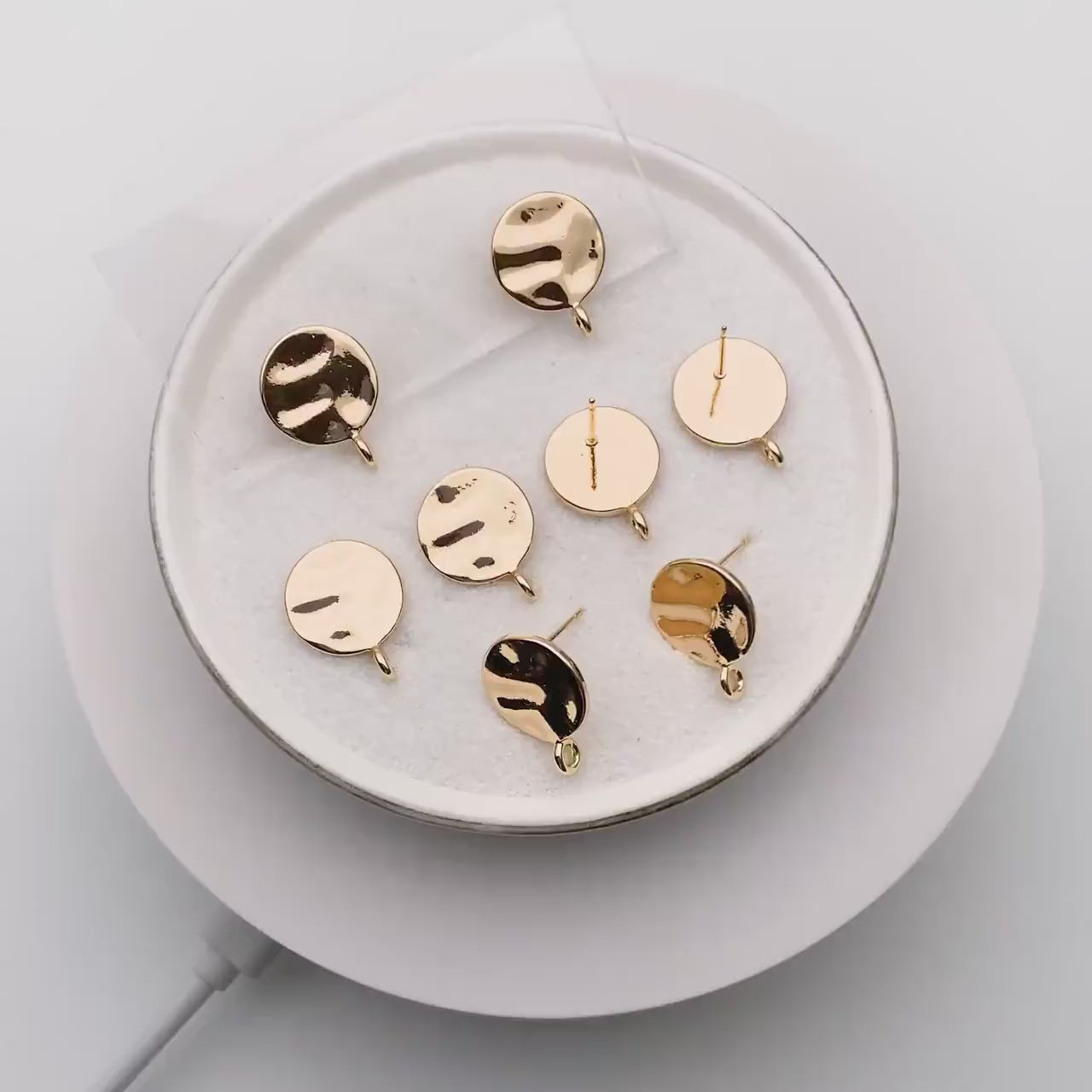 10pcs Gold Round Hammered Disc Ear Posts 13mm, 18K Gold plated Brass, Geometric Stud Earring Components (GB-3861)