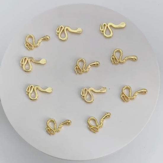 4pcs Gold Snake Charm 21x13mm, Snake Necklace, Snake Jewelry Snake Pendant, 18K Gold Plated Brass (GB-2756-E)