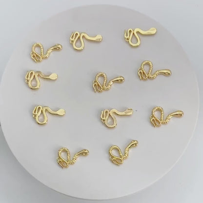 4pcs Gold Snake Charm 21x13mm, Snake Necklace, Snake Jewelry Snake Pendant, 18K Gold Plated Brass (GB-2756-E)
