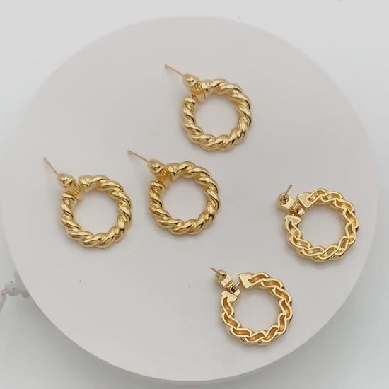 4pcs Gold Chunky Twisted Cricle Earrings, 30x24mm, Geometric Earring, Hoop Earrings (GB-2004)