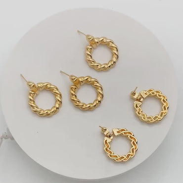 4pcs Gold Chunky Twisted Cricle Earrings, 30x24mm, Geometric Earring, Hoop Earrings (GB-2004)