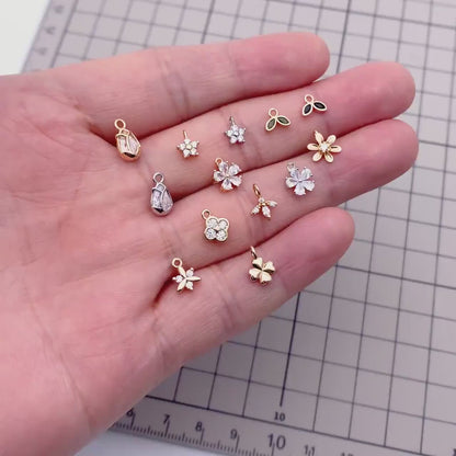 10pcs Gold/ Silver Tone Flower Leaf Charms, 18K Real Gold/ Rhodium plated Brass, Tiny Floral Pendants (GB-1762)