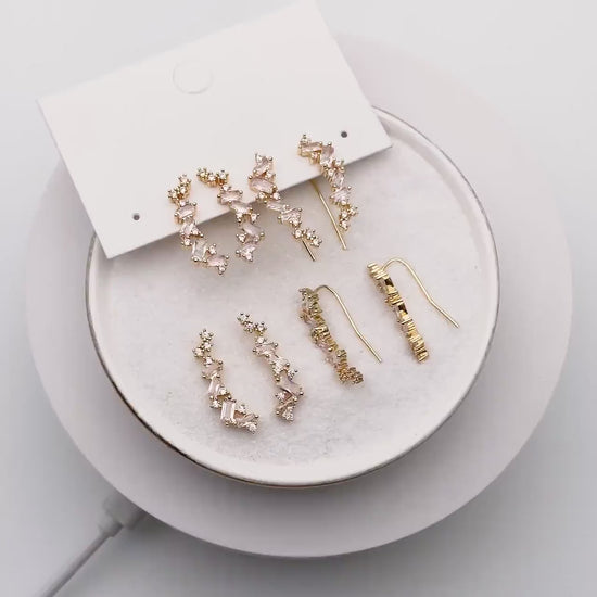 4pcs CZ Pave Gold Stud Earrings, 18K Gold plated Brass Dainty Earrings, Shiny Earrings (GB-4143)