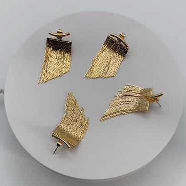 4pcs Gold Curved Bar Ear Post with Tassel Ear Back, 18K Gold plated Brass, Tassel Stud Earring, Dainty Dangling Earrings (GB-3763)