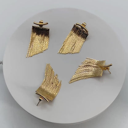 4pcs Gold Curved Bar Ear Post with Tassel Ear Back, 18K Gold plated Brass, Tassel Stud Earring, Dainty Dangling Earrings (GB-3763)