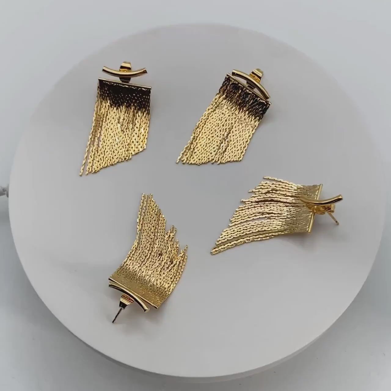 4pcs Gold Curved Bar Ear Post with Tassel Ear Back, 18K Gold plated Brass, Tassel Stud Earring, Dainty Dangling Earrings (GB-3763)