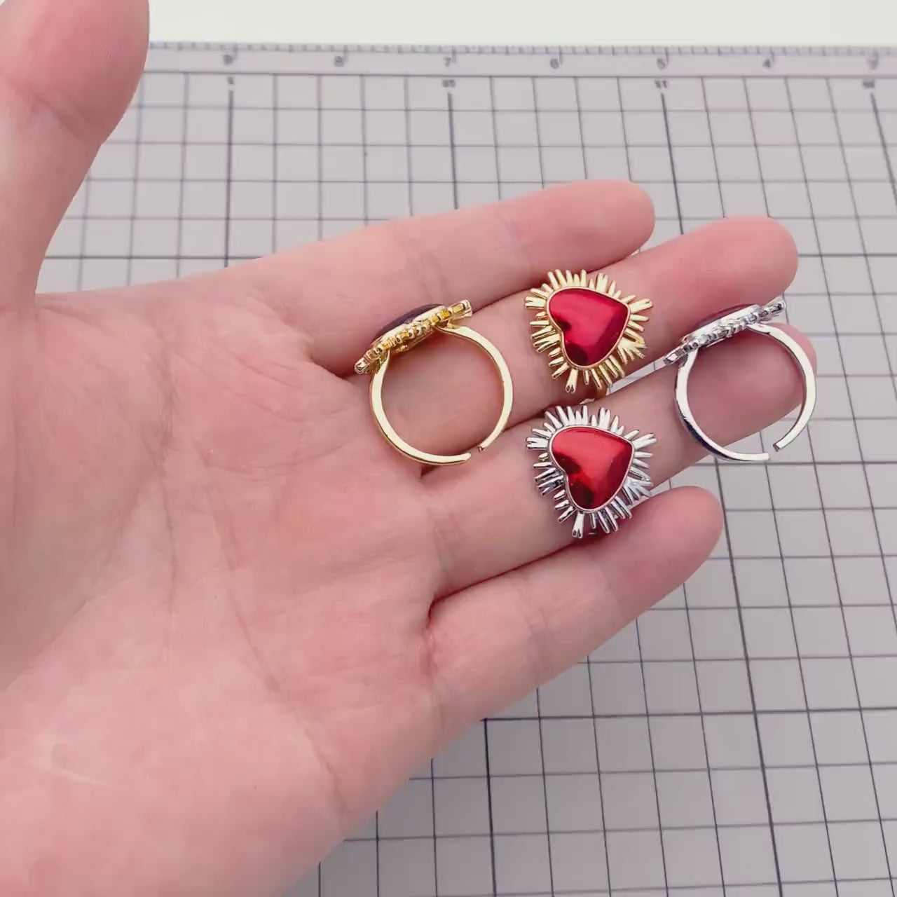 4pcs Gold/ Silver Red Heart Ring, Everyday Ring, Dainty Rings, Adjustable Ring (#JZ-013)