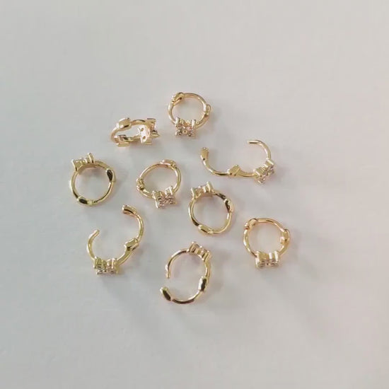 4pcs CZ Pave Tiny Flower Hoop Earrings 8mm, Dainty Huggie Earrings, Minimalist Earring, Small Gold Hoops Earring (GB-3474-G)