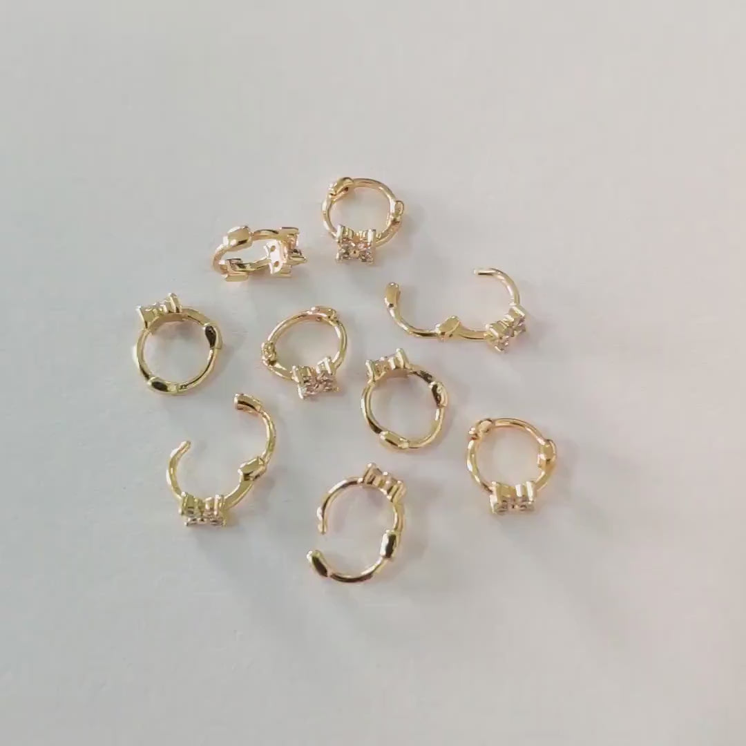 4pcs CZ Pave Tiny Flower Hoop Earrings 8mm, Dainty Huggie Earrings, Minimalist Earring, Small Gold Hoops Earring (GB-3474-G)