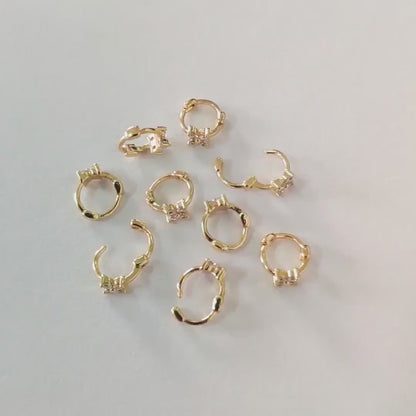 4pcs CZ Pave Tiny Flower Hoop Earrings 8mm, Dainty Huggie Earrings, Minimalist Earring, Small Gold Hoops Earring (GB-3474-G)