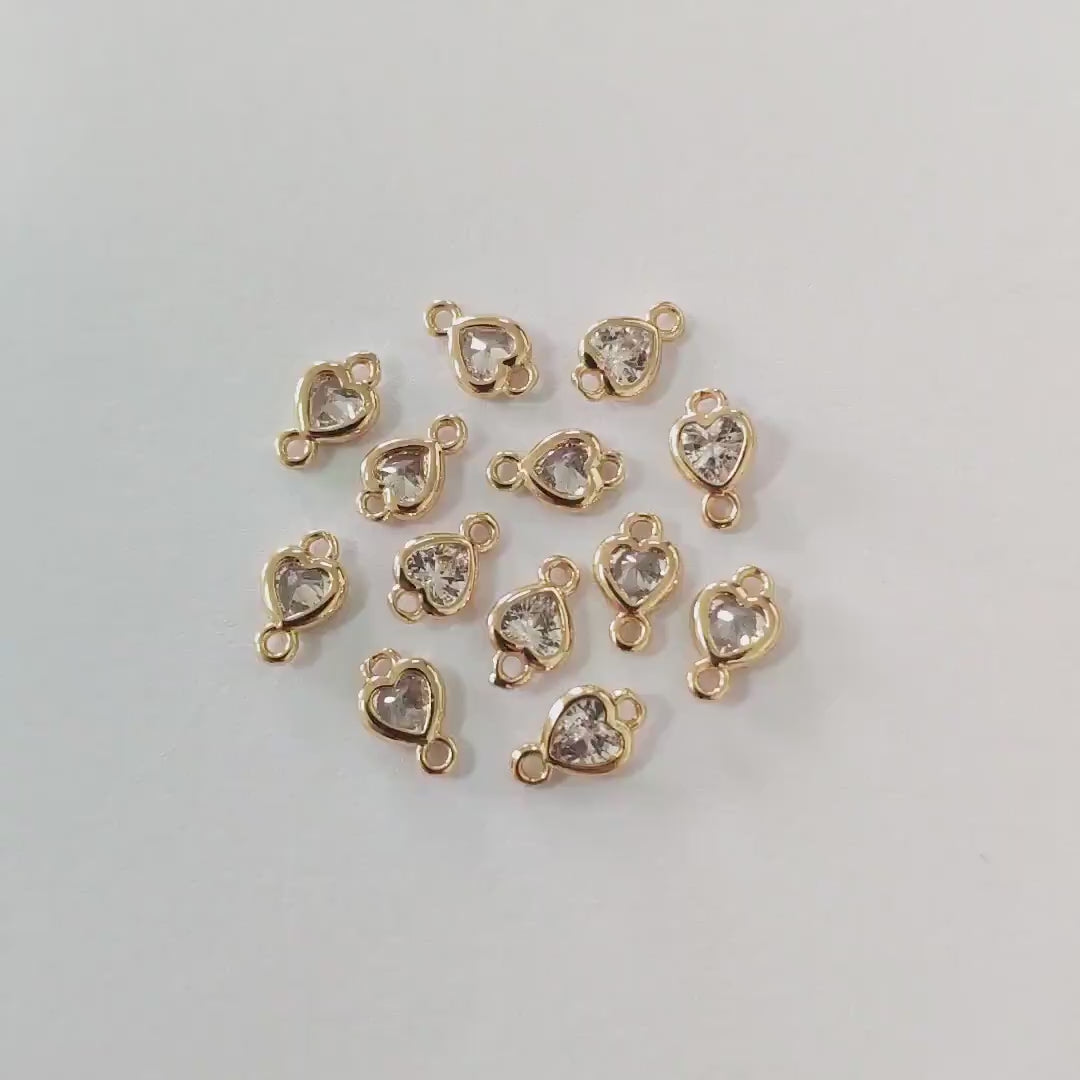 10pcs CZ pave Heart Connectors 9x5mm/ 10x7mm, Gold Plated Brass Heart Charm Pendants (GB-2819)