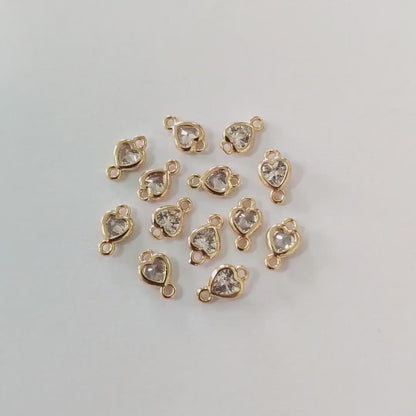 10pcs CZ pave Heart Connectors 9x5mm/ 10x7mm, Gold Plated Brass Heart Charm Pendants (GB-2819)
