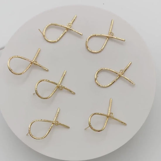 10pcs Gold Curved Rope Earring With A Loop, Gold plated Brass Knot Stud Earrings  (GB-3161)