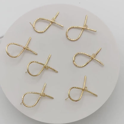 10pcs Gold Curved Rope Earring With A Loop, Gold plated Brass Knot Stud Earrings  (GB-3161)