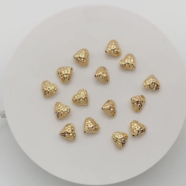 10pcs Hammered Heart Spacer Beads: 18K Gold Plated Brass, 11x12mm (GB-2956-I)