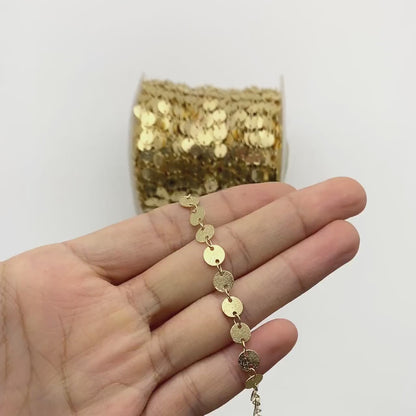 Gold Round Disc Chains 6mm, Handmade Disk Geometric Chain (#LK-318)/ 1 Meter=3.3 feet