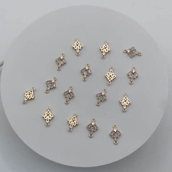 10pcs CZ Pave Gold Fan Shaped Charm Connectors 14mm, 18K Gold plated Brass Earring Connectors (GB-3618)