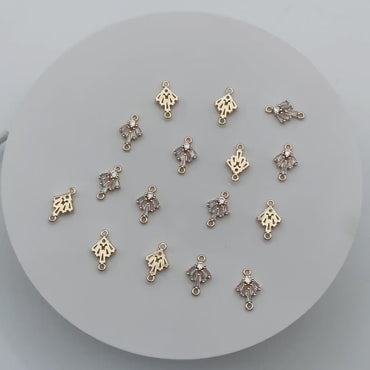 10pcs CZ Pave Gold Fan Shaped Charm Connectors 14mm, 18K Gold plated Brass Earring Connectors (GB-3618)