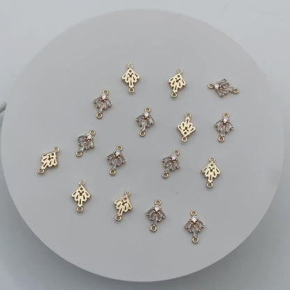 10pcs CZ Pave Gold Fan Shaped Charm Connectors 14mm, 18K Gold plated Brass Earring Connectors (GB-3618)