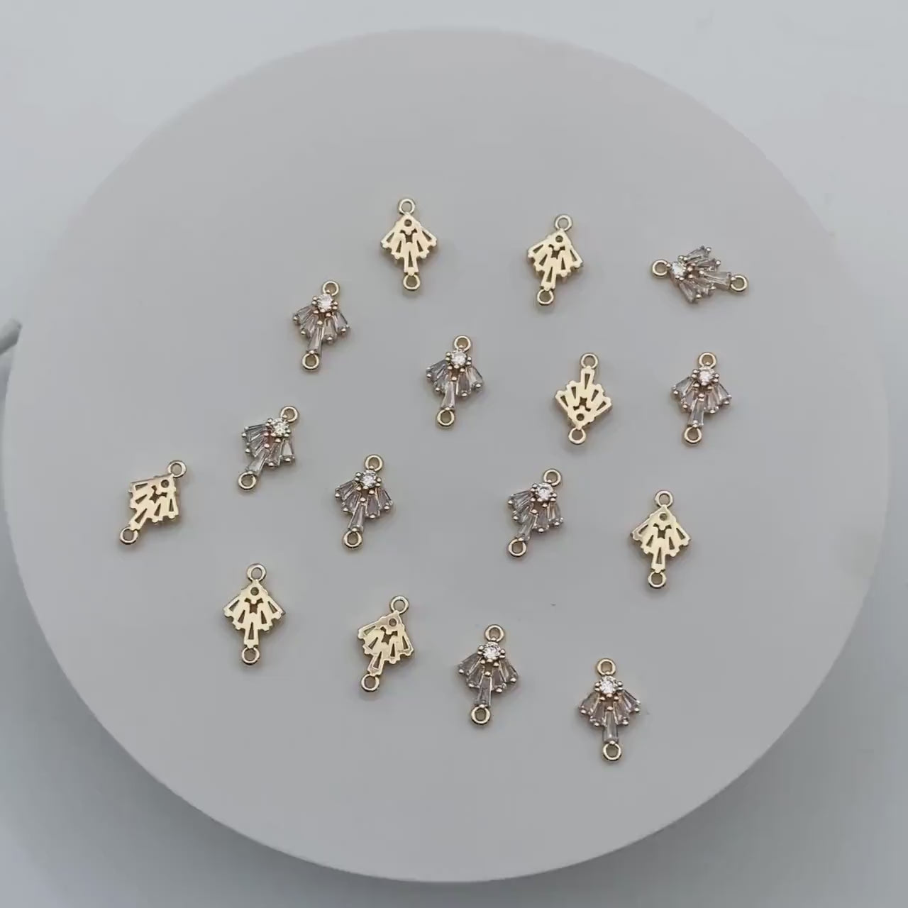 10pcs CZ Pave Gold Fan Shaped Charm Connectors 14mm, 18K Gold plated Brass Earring Connectors (GB-3618)