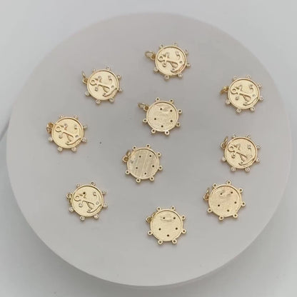 4pcs Gold Anchor Disc Charms 18mm, 18K Gold plated Brass, Round Disk Anchor Pendants (GB-3746-D)