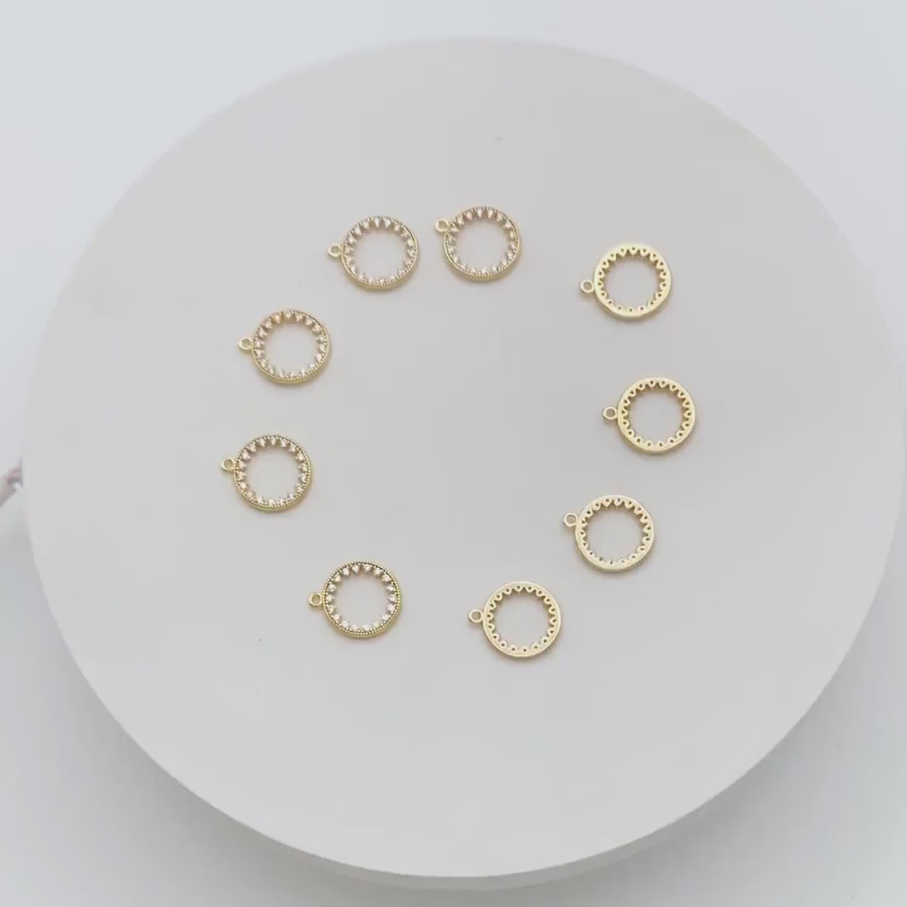 4pcs CZ pave Gold/ Silver Ring Charm 11x13mm, 18K Gold/ Rhodium plated Brass, Rhinestone Round Loop Circle Charm (GB-1641)