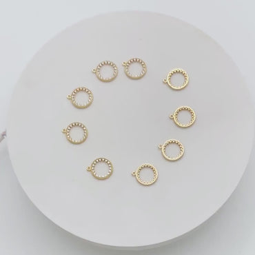 4pcs CZ pave Gold/ Silver Ring Charm 11x13mm, 18K Gold/ Rhodium plated Brass, Rhinestone Round Loop Circle Charm (GB-1641)
