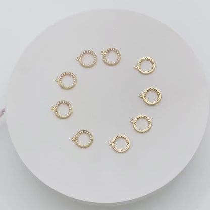 4pcs CZ pave Gold/ Silver Ring Charm 11x13mm, 18K Gold/ Rhodium plated Brass, Rhinestone Round Loop Circle Charm (GB-1641)