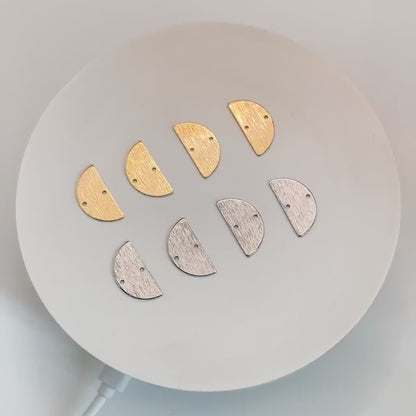 10pcs Gold/ Silver tone Brushed Semicircle Connectors, 18K Real Gold/ Rhodium plated Brass, Geometric Earring Charms (GB-4556)