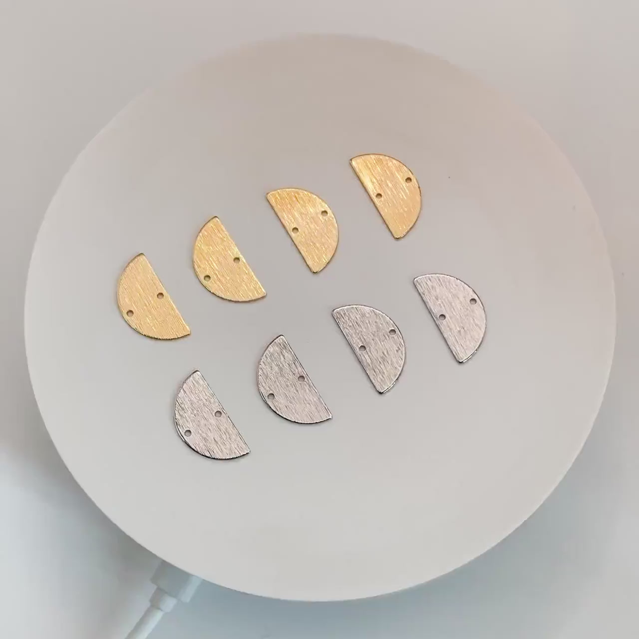 10pcs Gold/ Silver tone Brushed Semicircle Connectors, 18K Real Gold/ Rhodium plated Brass, Geometric Earring Charms (GB-4556)