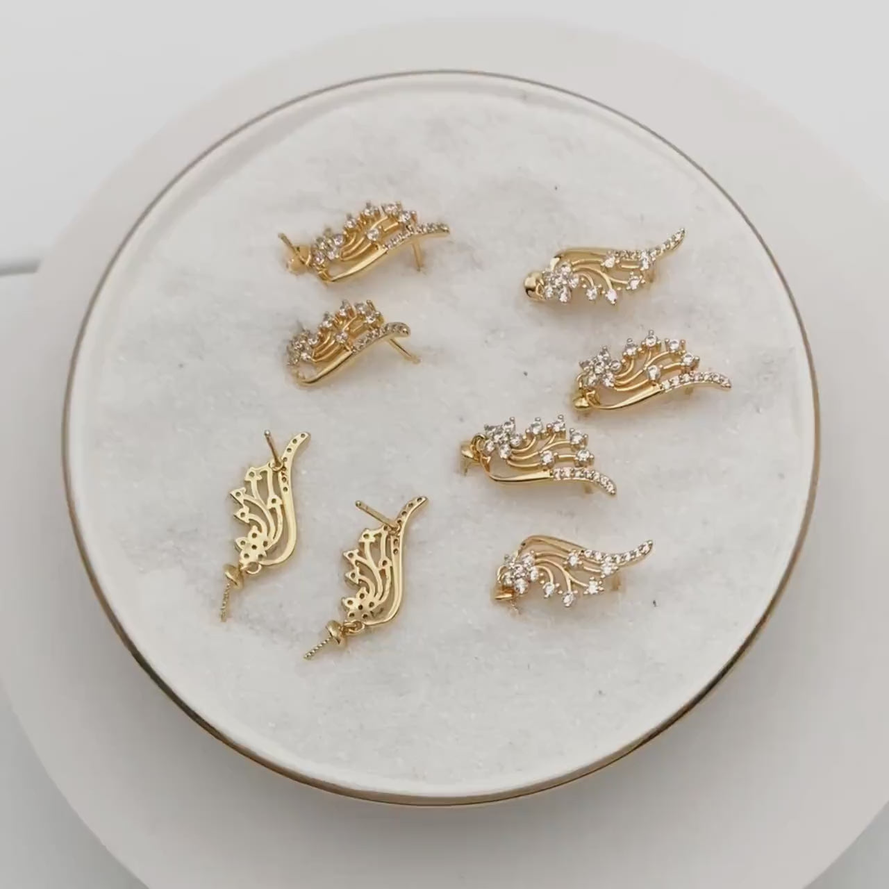 4pcs CZ Pave Gold Filigree Wing Ear post, Dianty Ear Studs, Jewelry Supplies (GB-3221)