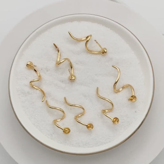 10pcs Gold Stud Earrings, Twist Ear Wire, Pearl Earring Mounts, Half Drilled Pearls Earring Settings (GB-2970)