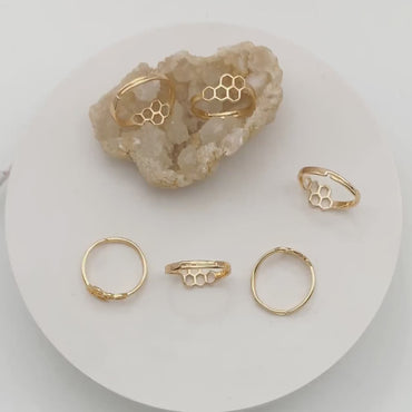 4pcs Adjustable 18K Gold Plated Honeycomb Finger Rings (GB-2566)
