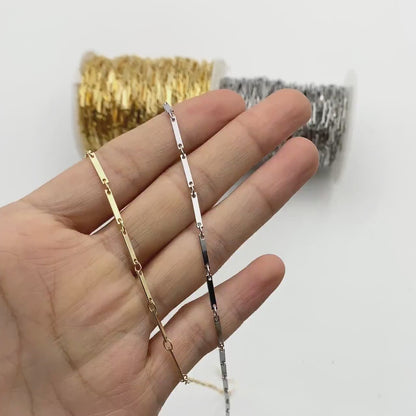 Gold/ Silver Tone Rectangle Bar Chains, 18K Gold/ Rhodium Plated Brass, Dainty Necklace Findings  (#LK-440)/ 1 Meter=3.3 ft