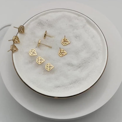 10pcs Gold Diamond Shape Earrings 8mm, Gold plated Brass Minimalist Earring Stud (#GB-4150)