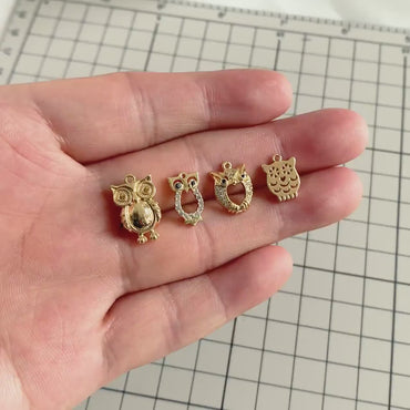 10pcs Gold Owl Charms , Real Gold plated Brass, Cute Owl Pendants (GB-176)