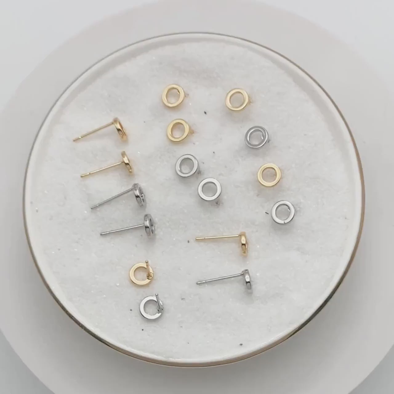 10pcs Round Circle Stud Earrings, Gold/ Silver tone Earwire, 6mm Hoop Stud Earring, DIY Ear Findings (GB-2736)