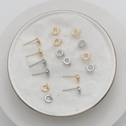 10pcs Round Circle Stud Earrings, Gold/ Silver tone Earwire, 6mm Hoop Stud Earring, DIY Ear Findings (GB-2736)