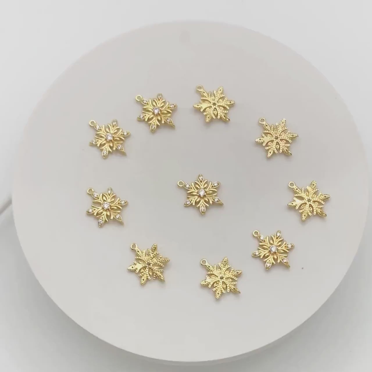 4pcs CZ Pave Gold Snowflake Connectors 18x13.5mm, Rhinestone Flower Charms, Real Gold Plated Brass Findings (GB-3486-L)
