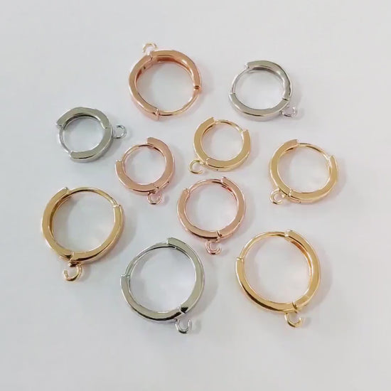 10pcs Round Hoop Earrings 12/ 14 /16mm, Gold/ Silver/ Rose Gold, Huggie Earring Findings, Leverback Earwire Hooks Wholesale (GB-989)