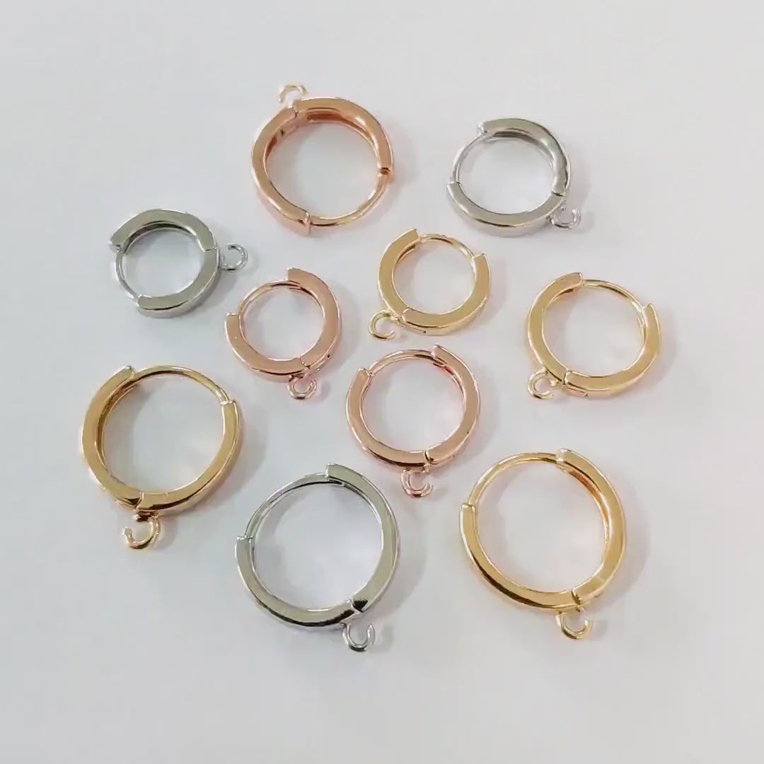10pcs Round Hoop Earrings 12/ 14 /16mm, Gold/ Silver/ Rose Gold, Huggie Earring Findings, Leverback Earwire Hooks Wholesale (GB-989)