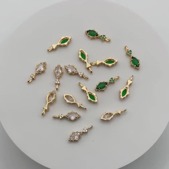 4pcs CZ Pave Marquise Charms, Gold plated Brass Horse Eye Charms (GB-3524)