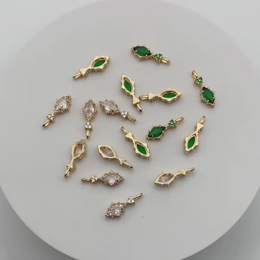 4pcs CZ Pave Marquise Charms, Gold plated Brass Horse Eye Charms (GB-3524)