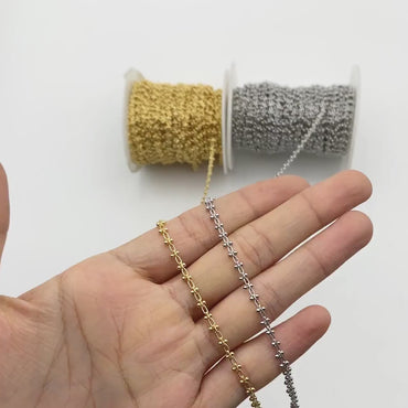Gold/ Silver Tone Beaded Cable Chains 3.3mm, 18K Gold/ Rhodium plated Brass, Quality Specialty Chain Wholesale (#LK-237)/ 1 Meter=3.3 ft