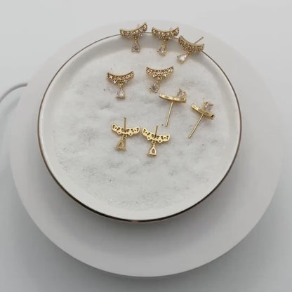 4pcs Gold Dangle Drop Earrings, Real Gold Plated Brass Dainyu Stud Earrings (#GB-4072)