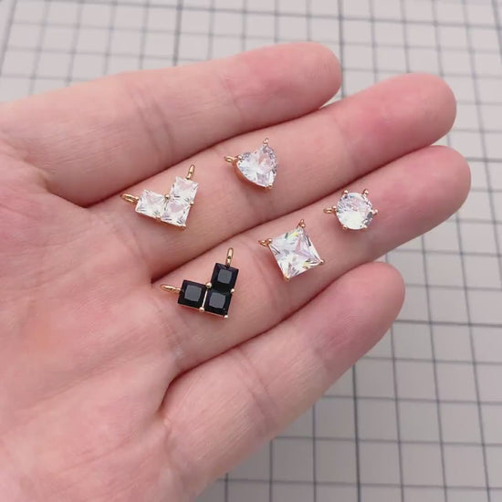 4pcs CZ Pave Gold Round/ Heart/ Rhombus Connectors, Gold Geometric Necklace Pendants  (GB-215)