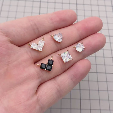 4pcs CZ Pave Gold Round/ Heart/ Rhombus Connectors, Gold Geometric Necklace Pendants  (GB-215)